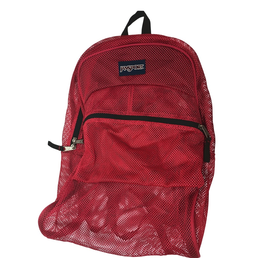 JanSport Mesh Backpack Red Translucent School Bag Front Pocket JS00T12W 90s Y2K